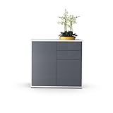 Kommode Sideboard Ben, Korpus in Weiß matt / Fronten in Grau Hochglanz - 