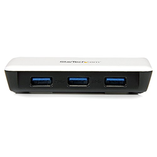 StarTech com ST3300U3S - Adaptador de red Gigabit Ethernet externo USB 3 0 con Hub concentrador ladr  n SuperSpeed de 3 puertos  blanco