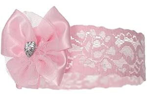 Mini Mart Online Limited Infant Baby Elasticated 'Ribbon Bow' White Ivory Pink Headband 0-12 Months