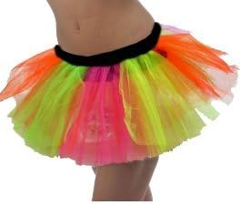 HOT LOOK LADIES WOMENS NEON-UV FLIORESCENT 3 LAYER TUTU SKIRTS FANCY DRESS HEN NIGHT PARTY IN DIFFERENT COLOURS 8-18 (ONE SIZE (FITS UK 8-14), CLOWN RAINBOW)