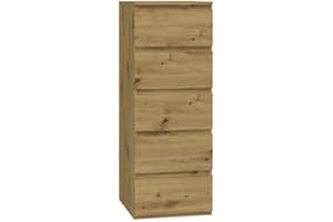 ADGO Malwa W5 Cómoda con 5 Cajones 45x40x111cm, Armario para Ropa, Muebles para Salón, Clásico, con Estantes, de pie Profundo, Ahorra Espacio (Roble Artisan)(Envío en 2 Paquetes)