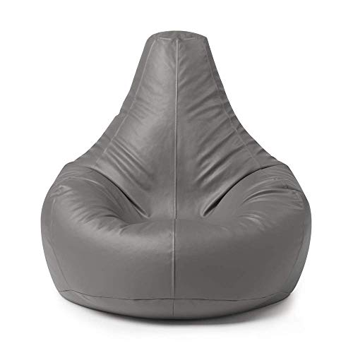 Bean Bag Bazaar® Pouf Poire Designer inclinable de Jeux Faux Cuir- Chaise Pouf Poire Extra Large (Gris)