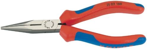 EXPERT 160MM KNIPEX LONG NOSE PLIER - HEAVY DUTY HANDLES - Expert Quality, manufactured from special tool steel, oil hardened and tempered. Smoothly ground heads with cutting edges separately induction hardened to 61HRC for cutting medium wire 1.6mm and soft wire 2.5mm. The flat round jaws have serrated gripping surfaces. Heavy duty moulded handles and slip guards for extra comfort and safety. Display packed.