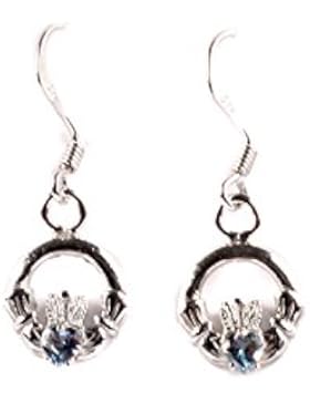 Irish Celtic Claddagh-Kinder Desire Schmuck, Zirkonia, Blauer Topas (Geburtsstein Dezember) mit Ohrring
