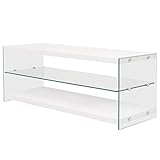 mesa tv de cristal con ruedas 【Material】La parte superior e inferior están hechas de MDF robusto, mientras que las paredes media y lateral están hechas de vidrio templado, que es más fuerte y más seguro que el vidrio normal.