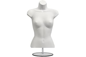 Display Guru Female Hanging Mannequin Half Body Form 3/4 (3 Quarter) Bust Shop Display With Round Stand (White)