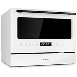 Klarstein Azuria Lave-vaisselle de table : CEE A+, 6 couverts, consommation d'eau : 6,5 litres, 5 programmes de lavage, autonettoyant, 49 dB, porte design avec façade en verre noir, blanc