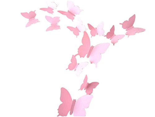 Hosaire 12 Stücke Aufkleber 3D PVC Schmetterling-Wandsticker DIY Wand-Dekoration Babyroom Dekoration(Rosa)