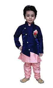 Boys Festive & Party Kurta, Waistcoat and Pyjama Set (Pink) (2-3 Years)