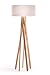 Produktbild Hochwertige Design Stehlampe Tripod mit Stoffschirm in weiß und Stativ/Gestell aus Holz Echtholz (Buche) | H= 160cm | Stehleuchte | Natur | Handgefertigte Leuchte