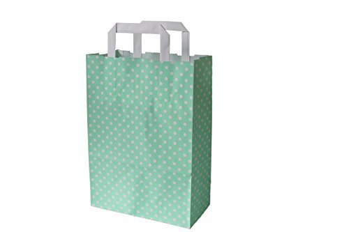 Papiertragetaschen mit Flachhenkel "Punkte" MINT (18 + 8 x 22 cm, 50 Stück)