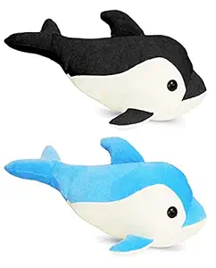 ANITA CORPORATION Dolphin Fish Stuffed Plush Soft Toy for Baby Girl Kids Boys - 36 cm, Blue and Black, 2 Pieces