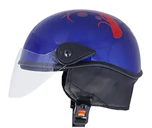 Western Era Stylish Half Face Helmet for Kids || Baby Safety and Comfort || (3-12 Years) (Blue Glossy) (Red Sticker)