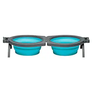 Loving Pets Bella Roma Travel Bowl Double Diner for Dogs, Medium, Blue