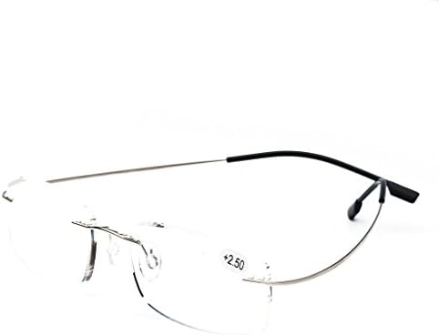 Jee mens womens designer titanium Rimless light weight vintage fashion reading glasses with case 601(+3.50)