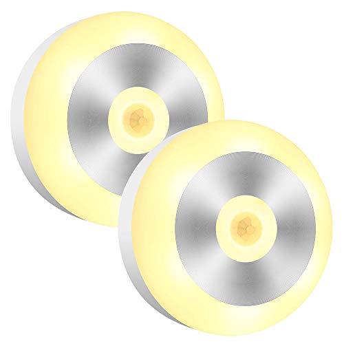 Luposwiten Luz de noche Sensor de movimiento LED Iluminación de cocina con batería Lámpara regulable en cualquier lugar para armario, Pasillo, Baño, Cocina, Escaleras, Paquete de 2 (blanco cálido)