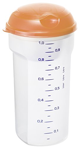 Rotho to go Becher und Saucenshaker, Müslibecher to go mit getrenntem Behälter für Joghurt oder Dressing in transparent / orange 4-teilig, Inhalt 1 Liter, ca. 11,5 x 11,5 x 21,5 cm - 2