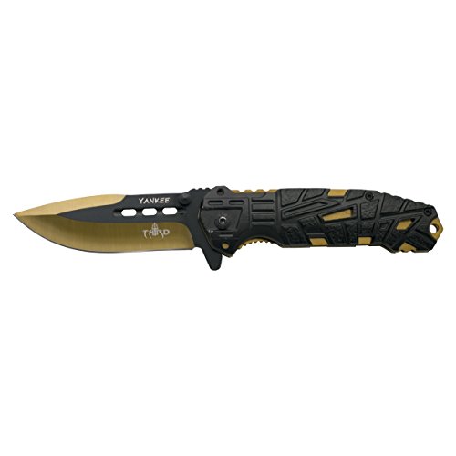 Third Coltello facilitata Yankee k2796yl, manico in alluminio nero con fori, Lama in acciaio inox di 10.5 cm Nero con il taglio anodizzato in giallo, Liners MB15 in giallo. Con Custodia, con clip