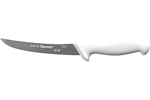 Starrett Cuchillo profesional de acero inoxidable para deshuesar de cocina, perfil curvado estrecho, 150 mm, mango blanco