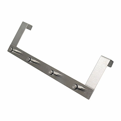 Türhakenleiste Türhängeleiste für Türen bis ca. 20 mm Falzstärke Edelstahl 30 x 10 cm Silber 4 Haken bis Max 8 kg belastbar (1stk)