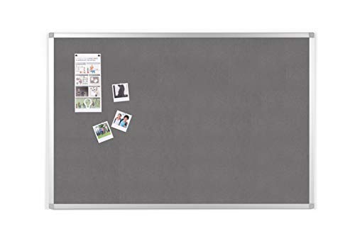 BoardsPlus - Tableau d'Affichage en Feutre Gris, 90 x 60 cm, Cadre en Aluminium