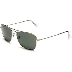 Ray-Ban Caravan Square Aviator Sunglasses Arista Gold 55 Crystal Green