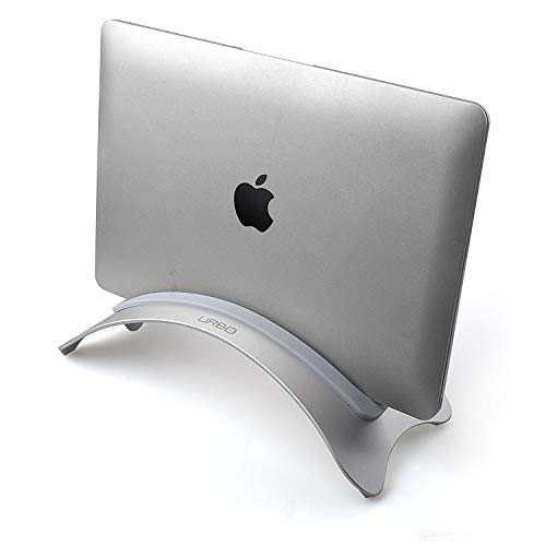 Urbo soporte vertical para ordenador portátil para mesas de trabajo ordenadas y modo de pantalla cerrada con tres insertos intercambiables para acomodar portátiles de grosor variable