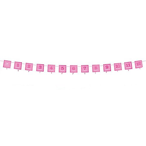 Glitzernde Fotogirlande zum ersten Geburtstag, Rosa - 2