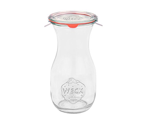 12er Set Weck Gläser 290ml 1/4 Liter Saftflasche mit 12 Glasdeckeln, 12 Einkochringen und 24 Klammern inkl. Gelierzauber Rezeptheft von Diamantzucker - 2