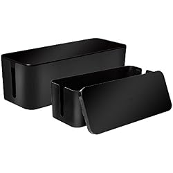 Baskiss Lot de 2 boîtes de rangement pour câbles avec pieds en caoutchouc pour ranger les prises de courant, câbles, organiser les câbles cachés 40 x 15,5 x 13,8 cm (Noir)