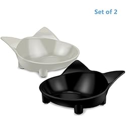 AEMIAO Gamelle Chat, Gamelle en Melamine pour Chat, Peu Profonde Bouche Plat Bol pour Chat Antidérapant Set Bol Chat pour Chats Chaton, Lot de 2