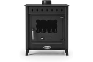MAESTRO FERRETERO Prensa Stove - Estufa de Leña Mediana TEIDE 1 de 12,6 kW con Salida Superior Ø150 mm - Cristal Cerámico – Acero de 4 mm – Alta Eficiencia Energética