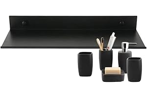 ROFHAUS 1 Étagère Murale Flottante Salle de Bain Étagère Rectangulaire en Aluminium Mat Tablette Murale Robuste Ultra-Mince Support de Rangement Mural Élégant pour Cosmétiques Noir (30cm)