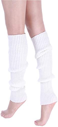 1Pair White 44cm/17.3inch Women Girls Acrylic Fibers Knitting Calf Leg Warmer Short Sleeve Hosiery Crochet Knitted Ankle Warmer Knee-high Socks Stocking Legging for Winter Warm Fashion Protection