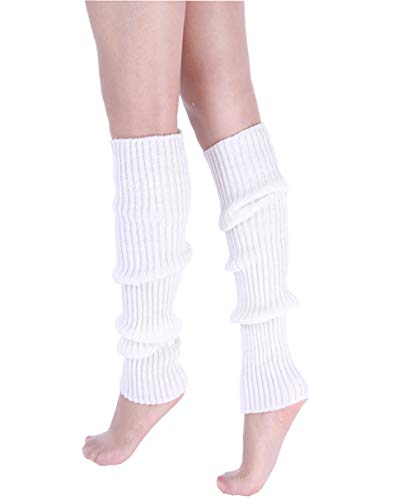 1Pair White 44cm/17.3inch Women Girls Acrylic Fibers Knitting Calf Leg Warmer Short Sleeve Hosiery Crochet Knitted Ankle Warmer Knee-high Socks Stocking Legging for Winter Warm Fashion Protection