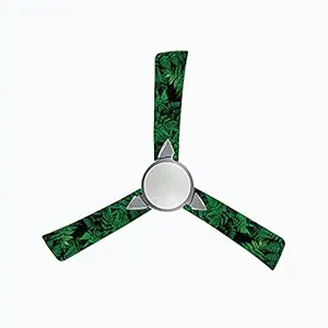 woopme Green Leaf Ceiling Or Roof Fan Blade Stickers for Living Kids Couple Bedroom Home Office Decor Vinyl Printed Fan Leaf Decal L X H 50 X 16 Cms Each ( 4 pcs)