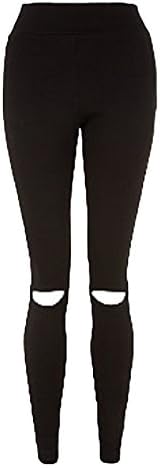 MISS n MAM New Ladies Women Ripped Cut Out Knee Heavy Jersey Leggings Size 10-22 (14, Black)