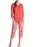 Pyjama 3/4, Comfort Fit Calida Damen Soft Jersey Fun 3/4 Pyjama Zweiteiliger Schlafanzug, Mehrfarbig (Camellia Coral 115), Large