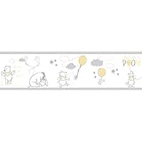  Rasch Textil selbstklebende Papierborte Bordüre - Kollektion Disney Fantasy Deco P35213 Winnie Pooh weiß grau gelb