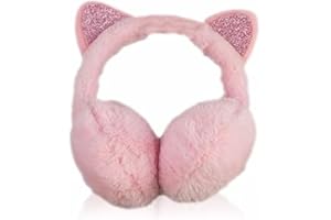 MNVD Women's Pink Cat Earmuffs - Super Soft, Warm & Cozy Winter Ear Muffs - Adjustable Headband - Foldable & Easy to Store - Perfect for Women & Girls