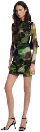 Desigual Abito da Donna A Maniche Lunghe, Vestito Donna, Verde, S