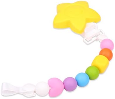 Lily Bear Silicone Baby Toddler Dummy Pacifier Chain And Teether With Teething Beads (Candy Colours With Giant Star)