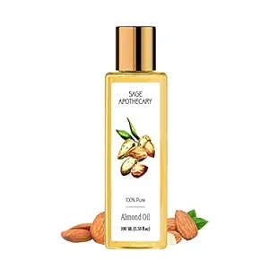 Sage Apothecary 100% Pure & Natural Almond Oil for Hair & Skin Nourishment - 100 ML