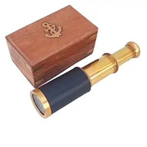 WAVE TRADERS Metal Nautical Brass Telescope with Wooden Box, Toys for Children (6 inch, Gold and Black)