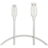 AmazonBasics Double Braided Nylon USB Type-C to Type-A 2.0 Male Cable, 1 feet, Silver