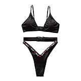 Moserian Damen Swimwear Einfarbiger Bikini-Print Zweiteiliger Badeanzug Pushups Bademode Beachwear