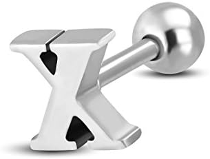 Stainless Steel Alphabet Initial/Letter X Tragus/ Cartilage Barbell Stud Earring