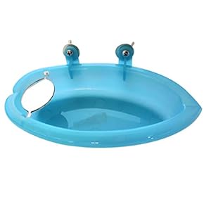 POPETPOP Bañera de plástico para pájaros con Espejo (Azul)