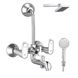 ZAP Geo Series 100% High Grade Brass 3 in 1 Wall Mixer with Head Shower & Multi Flow Hand Shower with 1.5 Meter Flexible Tube (Chrome)