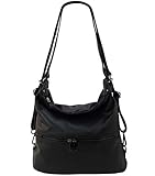 handtasche rucksack kombi leder  Freyday 2in1 Handtasche Rucksack Designer Luxus Henkeltasche aus 100% Echtleder (Schwarz)